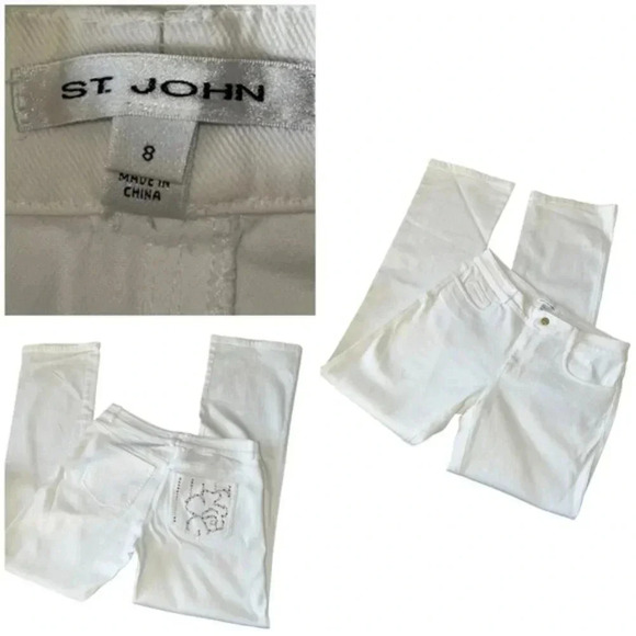 ST JOHN Woman's White Boot Cut Five Pocket Jeans Pants Size 8 134202 - Picture 1 of 6
